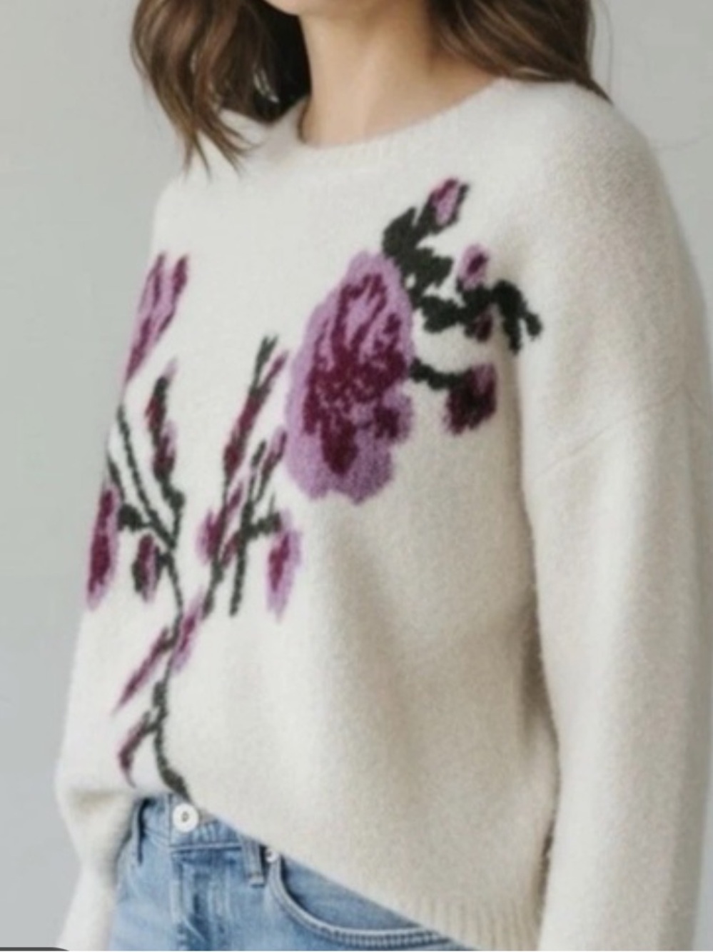 Ted Baker Cream Ivory Floral Wool Alpaca Blend Sweater Size XL NWT Feminine